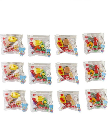 

giftshub Set of 12 pc fruit and vegetable mix shaped Erasers in pouch for Birthday Party Return Gifts/Party Favors and bag fillers Non-Toxic Eraser(Set of 12, Multicolor)