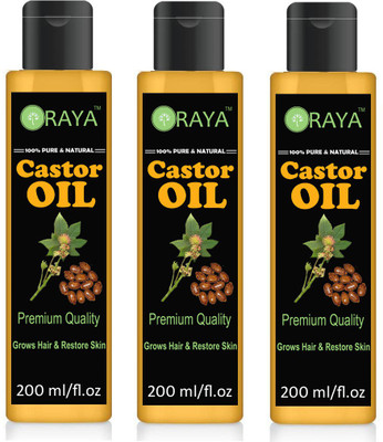 

ORAYA Cold Pressed Castor Oil- 100% Pure & Natural Combo Pack of 3 bottles of 200 ml(600 ml) Hair Oil (600 g) Hair Oil(600 ml)