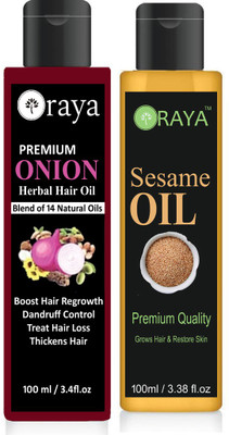 

ORAYA 100% Pure & Natural Onion Oil & Sesame Oil-(200ml)Hair Oil(200ml)-Pack of-2-Bottle Hair Oil(200 ml)