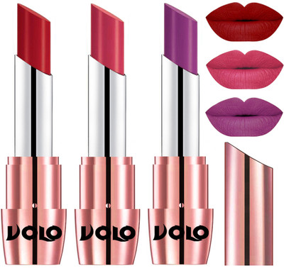 

Volo Perfect Creamy with Matte Lipsticks Combo, Lip Gifts to love(Tomato Red, Pink, Purple)