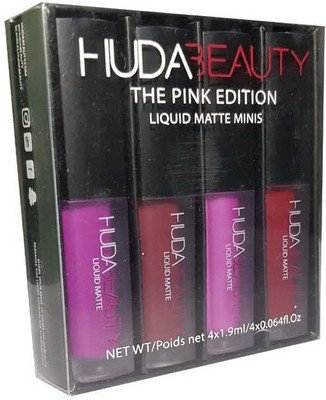 

Huda Beauty THE PINK EDTION MATTE LIQUID LIPSTICK PACK OF 4(HEARTBREAKER, MATERIAL GIRL, SHOW GIRL, FAMOUS)