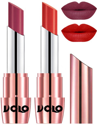 Volo Perfect Creamy with Matte Lipsticks Combo, Lip Gifts to love(Rose Pink, Orange)