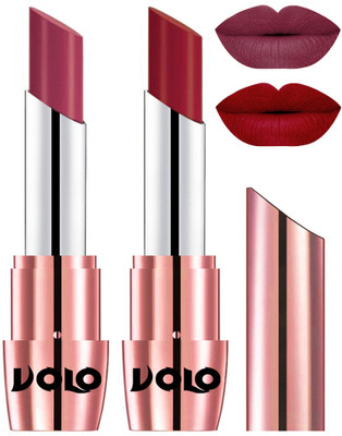 Volo Perfect Creamy with Matte Lipsticks Combo, Lip Gifts to love(Rose Pink, Red)