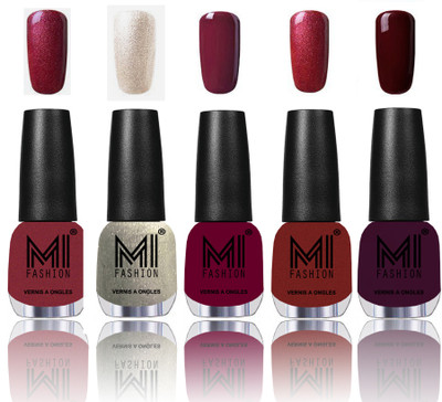 

MI Fashion Premium Quality Nail Polish Combo in 5 Unique Shades - Power Lasting and Extra Shine Metallic Red-Gold,Ginger Rust,Deep Red,Metallic Maroon and Musky Maroon(Pack of 5)