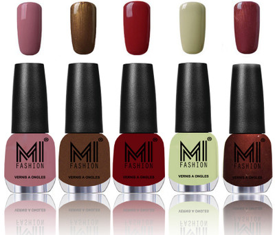 

MI Fashion Premium Quality Nail Polish Combo in 5 Unique Shades - Power Lasting and Extra Shine Nude Spring,Brown Coffee,Dark Purple,Mischievous Mint, Metallic Maroon(Pack of 5)