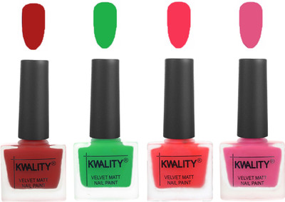 

Kwality Velvet Dull Matte Posh Shades Party Girl Range Nail Polish Sets Red,Green,Pink Mania,Pink Mania(Pack of 4)