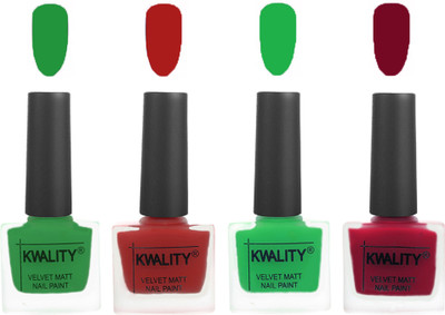 

Kwality Velvet Dull Matte Posh Shades Party Girl Range Nail Polish Sets Dark Green,Red,Green,Berry(Pack of 4)