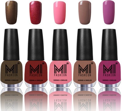 

MI Fashion Bold and Beautiful Combo of 5 Extra Shine Power Lasting Nail Polish Metallic Coffee ,Lava Lust ,Doll Pink ,Dark Nude ,Pucker up Plum(Pack of 5)