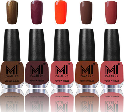 

MI Fashion Bold and Beautiful Combo of 5 Extra Shine Power Lasting Nail Polish Brown Coffee ,Shimmer Coffee ,Candy Coral ,Olive Brown ,Rustic TAN(Pack of 5)