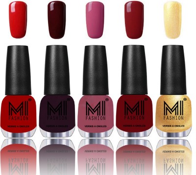 MI FASHION Bold and Beautiful Combo of 5 Extra Shine Power Lasting Nail Polish Combo No-36 Rouge Red,Musky Maroon,Mauve brown,Daring Red,Glazing Golden(Pack of 5)