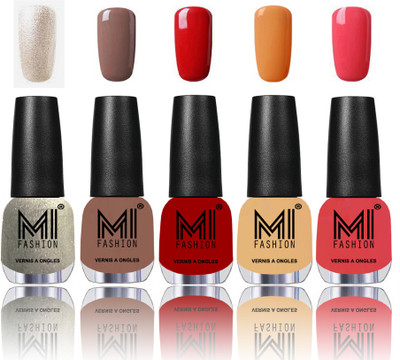 

MI Fashion Bold and Beautiful Combo of 5 Extra Shine Power Lasting Nail Polish Ginger Rust,Dark Nude,Rouge Red,Flirty nude,Light pinK(Pack of 5)