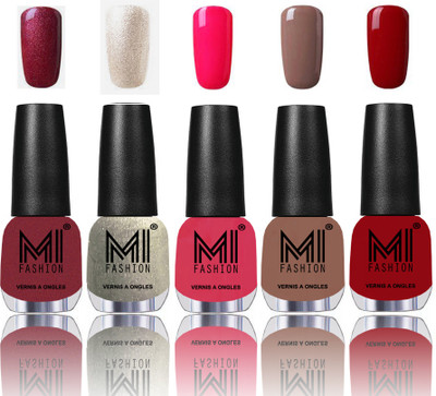 

MI Fashion Bold and Beautiful Combo of 5 Extra Shine Power Lasting Nail Polish Metallic Red-Gold ,Ginger Rust ,Neon Pink ,Dark Nude ,Daring Red(Pack of 5)