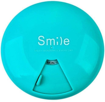 

ATOOZED 1 Week Smile Pill Box Mini Rotate Round Tablet Organizer Container Blue Color Pill Box(Multicolor)