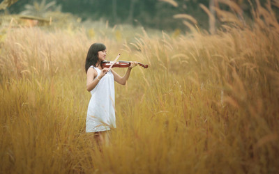 

Music Women Woman Model Violin Feilds Wall Poster Fine Art Print(12 inch X 18 inch, Rolled)