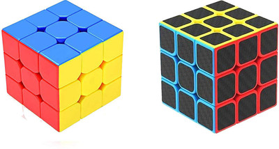 

KITIKITTZ COMBO High Stability, Stickerless 3x3 And 3X3 Carbon Fiber Stricker Amazing Stress Reliever Cube Game(With Adjustable Speed)(2 Pieces)