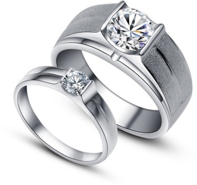 Jaipur Gemstone Couple Diamond Ring With Natural American Diamond Stone Lab Certified Stone Diamond Silver Plated Ring