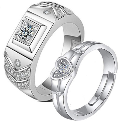 MYKI Valentine Love Cubic Zircon Adjustable Couple Rings Sterling Silver Swarovski Zirconia Sterling Silver Plated Ring Set