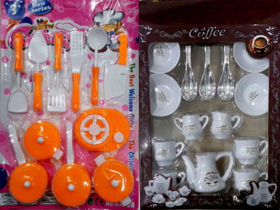 SS Traders Cute orange and white coloured Kitchen Set and cupe set for kids,good gift for kids