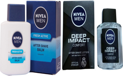 

Nivea MAN DEEP IMPACT COMFORT ANTI BAETERIAL AFTER SHAVE LOTION 100ML+ MEN FRESH ACTIVE AFTER SHAVE BALM 100ML(100 ml)