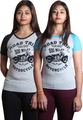JOLSTER Printed Women Round Neck Grey T-Shirt