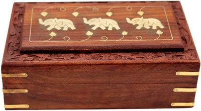 

sri balajee Handmade Wood Jewellery Box for Women Wooden Jewel Organizer Elephant Décor, 8 inches vanity box Vanity Box(Brown)