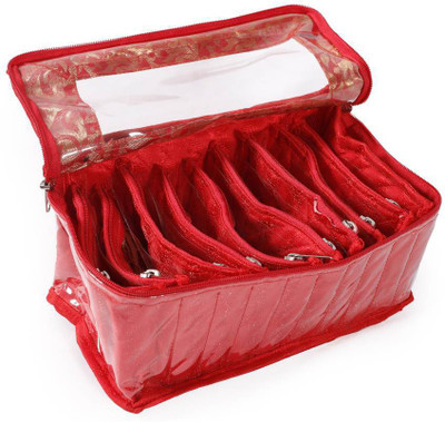 

HANDICRAFT-PALACE Jewellery Bag Kit with 10 Transparent Pouches (Red) Storage Bag Vanity Box(Red)