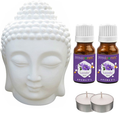 PeepalComm Levender Diffuser Set White Buddha Diffuser Set with 2LV_Aroma oil and T-light(5 x 60 g)