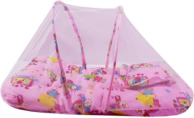 

Little Cotton Bedding Set with Foldable Mattress, Mosquito Net and Pillow for New Born Babies Standard Crib Pink(Fabric, Pink)
