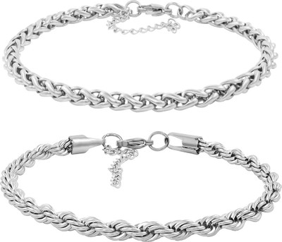 NAKABH Stainless Steel Silver Bracelet Set(Pack of 2)