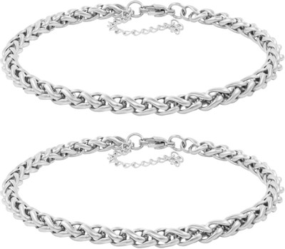 NAKABH Stainless Steel Silver Bracelet(Pack of 2)