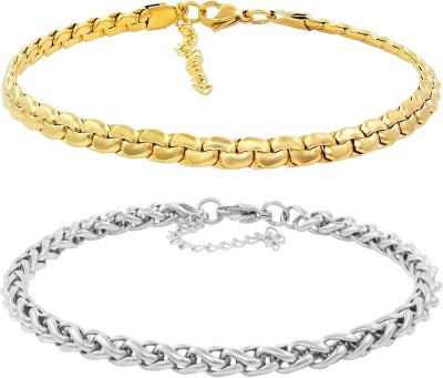 NAKABH Stainless Steel Silver, Gold-plated Bracelet Set(Pack of 2)