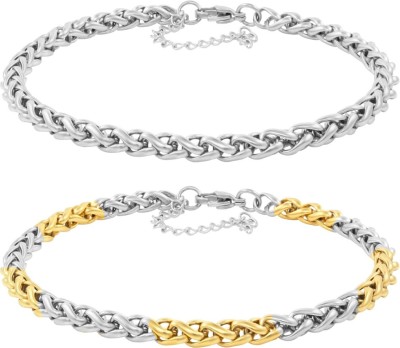 NAKABH Stainless Steel Silver, Gold-plated Bracelet Set(Pack of 2)