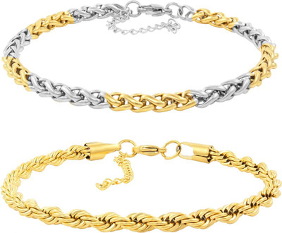 NAKABH Stainless Steel Silver, Gold-plated Bracelet(Pack of 2)