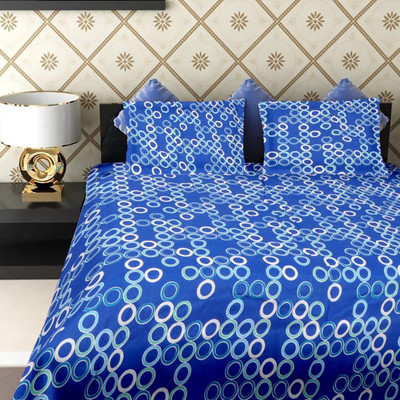 

Cortina 240 TC Cotton Double Polka Bedsheet(Pack of 1, Blue)