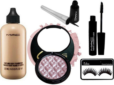 

eska eyelashes, mac face and body foundation, waterproof eyeliner and haute and naughty mascara, illuminator(Set of 6)