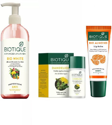 

BIOTIQUE BIO Advanced Fairness Face Wash, Bio Dandelion Ageless Lightening Serum , LIP BALM(Set of 3)