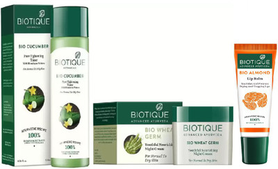 

BIOTIQUE BIO Cucumber Pore Tightening Toner, Bio Wheat Germ Night Cream,LIPCARE(Set of 3)