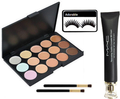 

Adorable Eyelashes & Mac 15 Shades Concealer Palette With Makeup Brush 2 & Recovering youthful Concealer BB Cream(Set of 4)