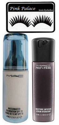 

pink palace Eyelashes,Mac Match Master Foundation, Prep+Prime Infusion Face Serum(Set of 3)