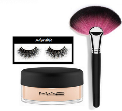 

Adorable eyelashes & mac loose powder and makeup brush ( set of 3 )(Set of 3)