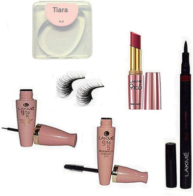 

tiara Silicone Puff & Eyelashes , 9 to 5 Eyeliner & Mascara , Lipstick , Pencil Eyeliner(Set of 6)