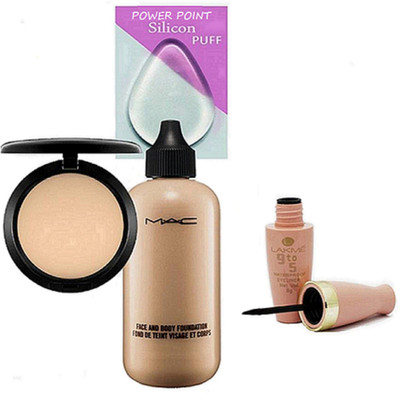 

POWER POINT silicon puff, mac face & body foundation, compact, lakme 9 to 5 liner(Set of 4)