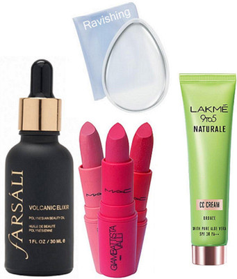 

ravishing Eyelashes, Farsali Volcanic Elixir Face Serum with Giambattista valli lipstick(Pack of 3), 9to5 Naturale Cc Cream Honey With Pure Aloe Vera(Set of 6)