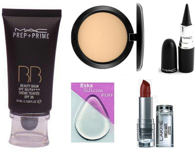 

eska Silicon Puff, Mac Prep-Prime BB Beauty Balm Foundation, Compact, Stick Kajal & Lakme Enrich Matte Lipstick(Set of 4)