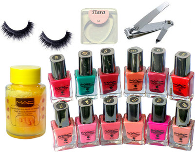

tiara Silicon Puff ,Mac Professional Nail Paint Set Of 12 ,Nail Paint Remover,Nail clipper,Eyelashes(Set of 16)