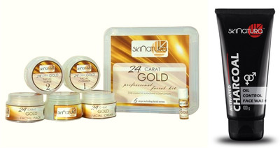

Skinatura 24 Carat Gold Professional Facial Kit (310 g) & Activated Charcoal Oil Control Face Wash (100 ml)(Set of 2)