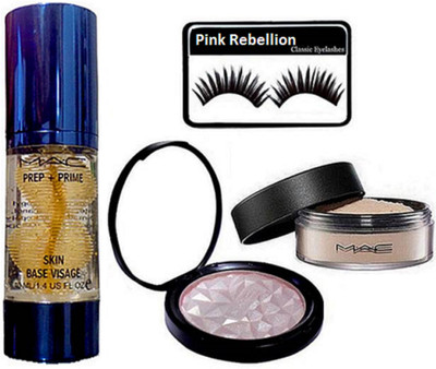 

Pink Rebellion Eyelashes & Mac Prep+Prime Primer & Loose Powder & Illuminator(Set of 4)