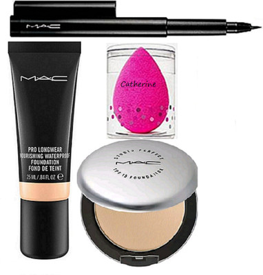

catherine Puff, Mac Pro Longwear Nourishing Foundation, Pen Eyeliner, Mac Compact(Set of 4)