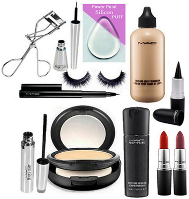 

FANCIFY COMBO Silicon Puff, Curler and Brooke Candy Liner&Mascara & Pen Eyeliner&Studio Fix Compact&Face&Body Foundation&Eyelashes&Stick Kajal&Mac Lipstick (Set Of 2)&Face Serum(Set of 12)
