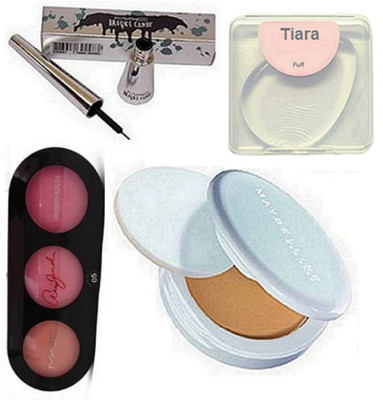 

tiara Silicon Puff&Mac 3 Shade Blusher&Liquid Eyeliner&Maybelline Compact(Set of 4)